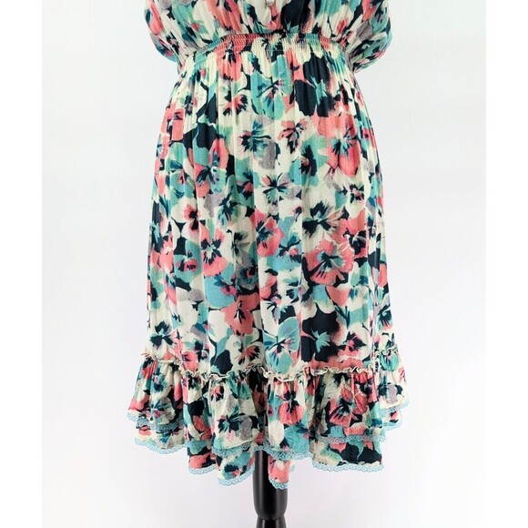 2 Boho Dress Women Medium Multicolor Ditsy Floral Print Smocked Ruffled Coquette - Picture 4 of 15